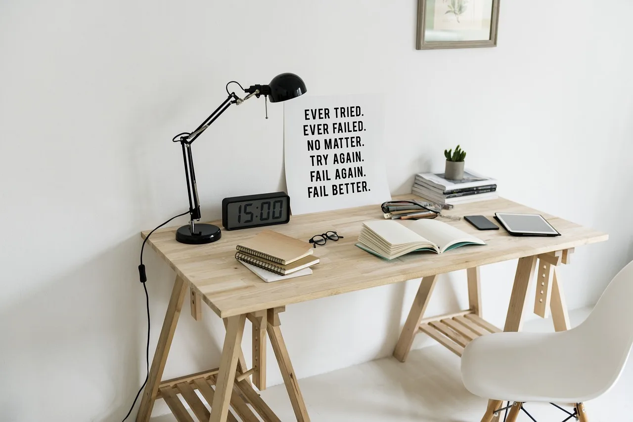 workspace, wooden table, lamp, book, motivation, inspiration, digital devices, digital, devices, tablet, mobile phone, notepad, clock, time, watch, stack, books, magazine, seat, chair, sit, minimal, objects, indoors, lifestyle